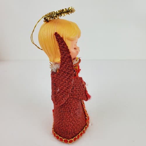 Vintage Plastic Angel Head Ornament with Burlap Dress & Wings Hong Kong - Thumbnail 3