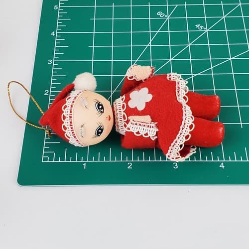 Vintage Mr. & Mrs. Santa Claus Spun Cotton Head Felt Lace Christmas Ornaments - Thumbnail 8