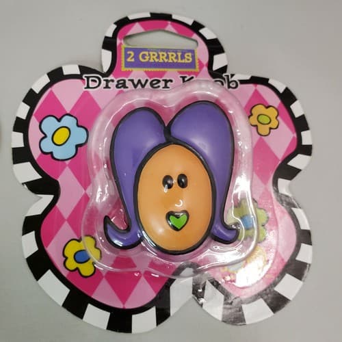2 GRRRLS Dresser Drawer Knobs (4) Hand Painted Girl Face Teen Decor Fashion New - Thumbnail 6