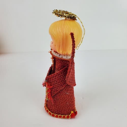 Vintage Plastic Angel Head Ornament with Burlap Dress & Wings Hong Kong - Thumbnail 5