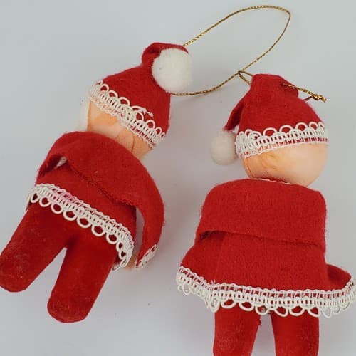 Vintage Mr. & Mrs. Santa Claus Spun Cotton Head Felt Lace Christmas Ornaments - Thumbnail 5