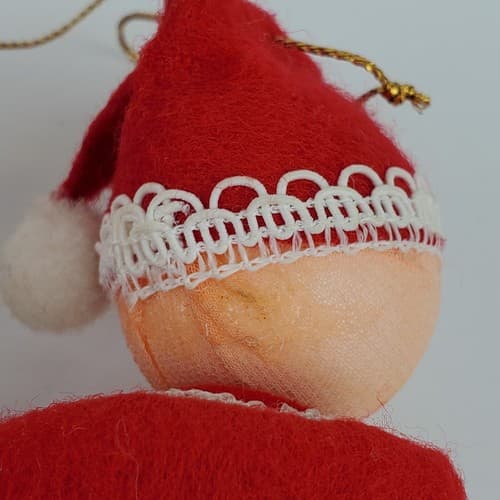 Vintage Mr. & Mrs. Santa Claus Spun Cotton Head Felt Lace Christmas Ornaments - Thumbnail 7