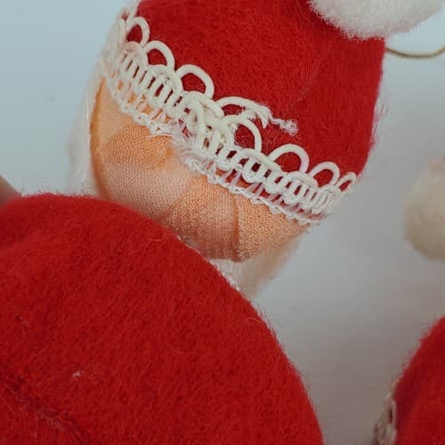 Vintage Mr. & Mrs. Santa Claus Spun Cotton Head Felt Lace Christmas Ornaments - Thumbnail 6