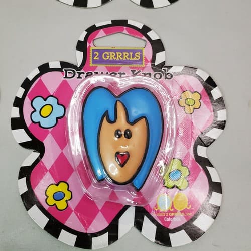 2 GRRRLS Dresser Drawer Knobs (4) Hand Painted Girl Face Teen Decor Fashion New - Thumbnail 5