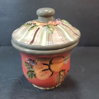 Tracy Porter The Octavia Hill Collection Sugar Bowl Jar w/Lid Fruit Leaves Fall