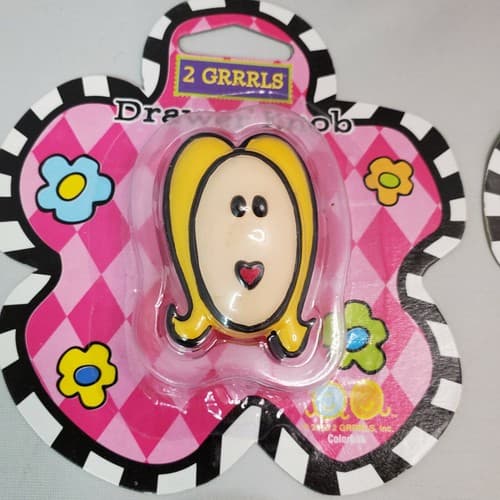 2 GRRRLS Dresser Drawer Knobs (4) Hand Painted Girl Face Teen Decor Fashion New - Thumbnail 3