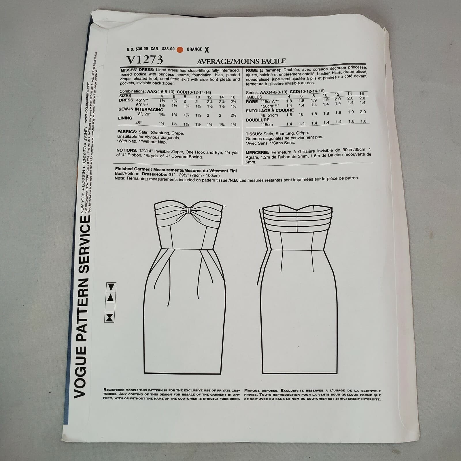 Vogue Sewing Pattern V1273 Badgley Mischka Platinum Misses Dress Uncut AAX 4-10 - Thumbnail 6