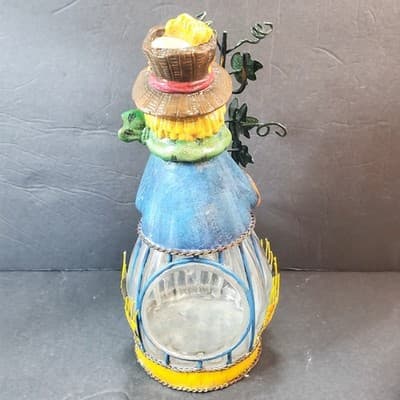 Fall Scarecrow Tea Light Votive Candle Holder Glass and Metal Dangle 9.5" Tall - Thumbnail 6
