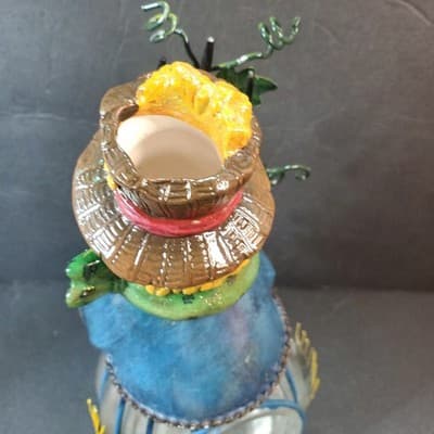 Fall Scarecrow Tea Light Votive Candle Holder Glass and Metal Dangle 9.5" Tall - Thumbnail 5