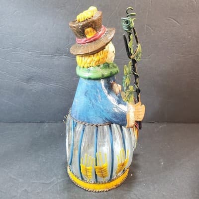 Fall Scarecrow Tea Light Votive Candle Holder Glass and Metal Dangle 9.5" Tall - Thumbnail 8