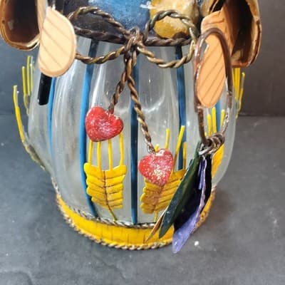 Fall Scarecrow Tea Light Votive Candle Holder Glass and Metal Dangle 9.5" Tall - Thumbnail 3