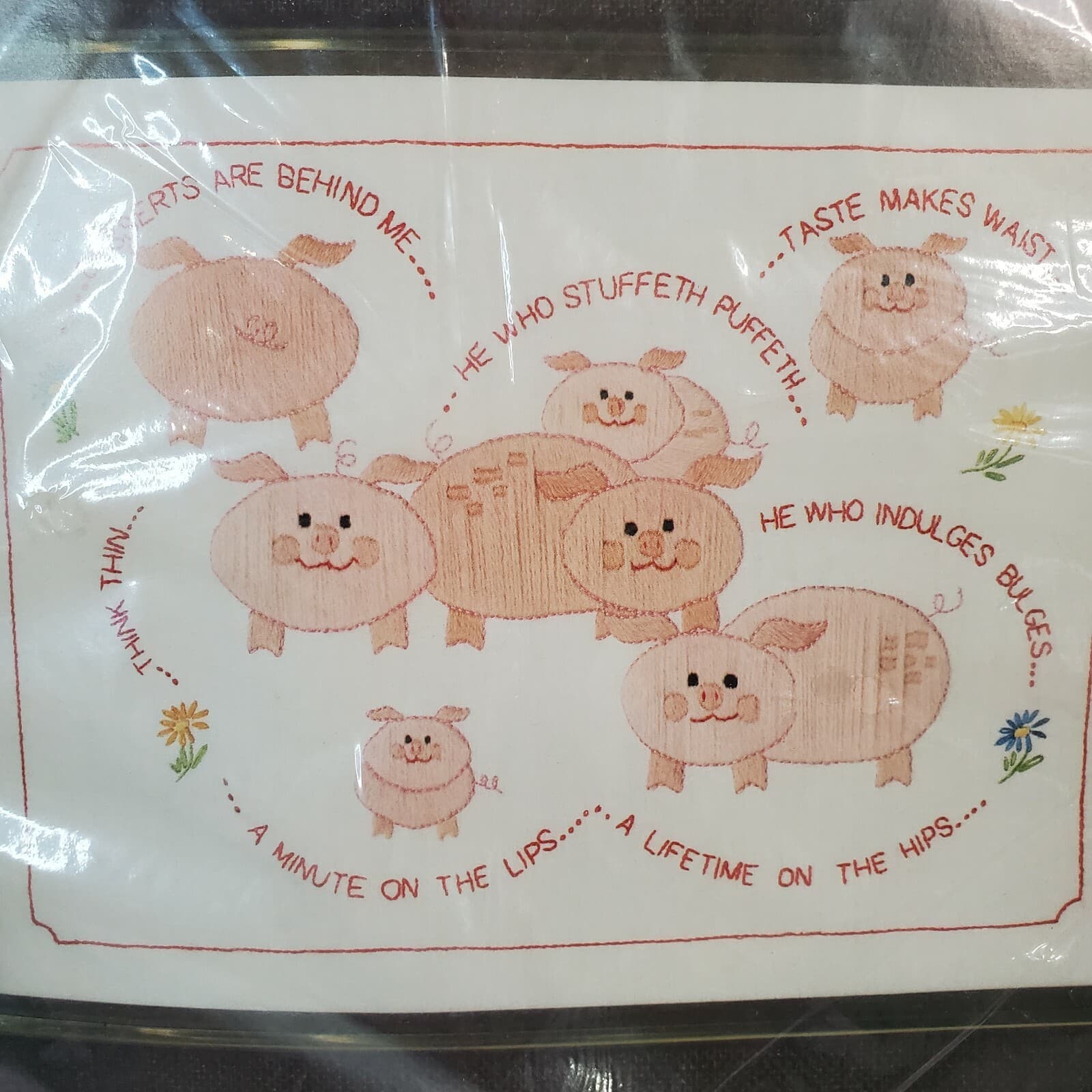 Bucilla Needlecraft Pigs Kit #48837 Watch Your Weight Sampler 16" X 20" Stamped - Thumbnail 2