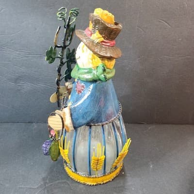 Fall Scarecrow Tea Light Votive Candle Holder Glass and Metal Dangle 9.5" Tall - Thumbnail 4