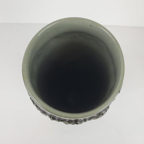 Vintage Handarbeit Pottery Painted Green Vase Handmade in Germany Signed 9.5" - Thumbnail 7