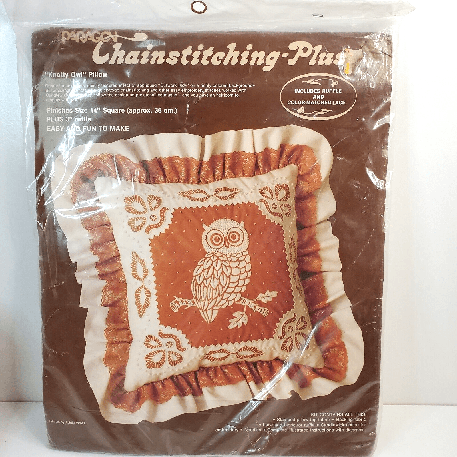 Vtg 1984 Paragon Knotty Owl Chainstitching Plus Embroidery Pillow Kit #1047 NOS