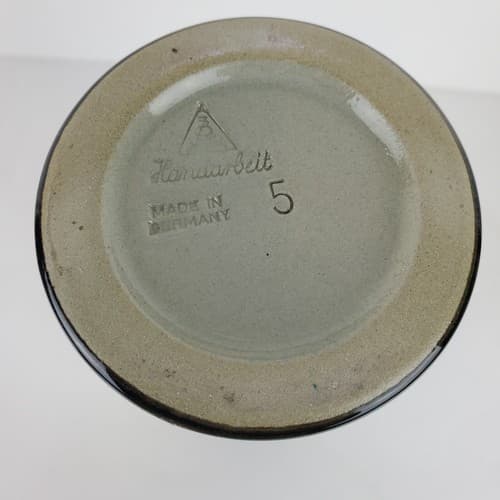 Vintage Handarbeit Pottery Painted Green Vase Handmade in Germany Signed 9.5" - Thumbnail 8