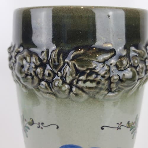 Vintage Handarbeit Pottery Painted Green Vase Handmade in Germany Signed 9.5" - Thumbnail 3