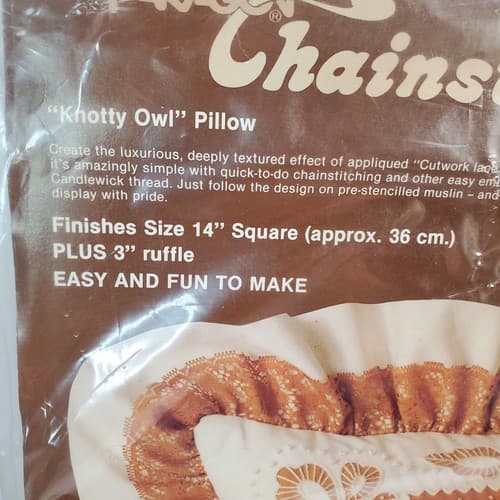Vtg 1984 Paragon Knotty Owl Chainstitching Plus Embroidery Pillow Kit #1047 NOS - Thumbnail 3