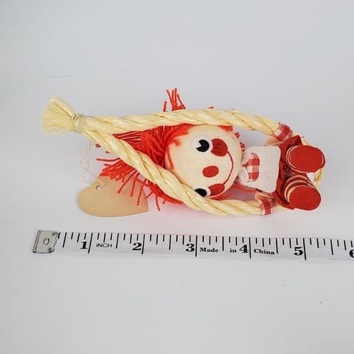 Vintage Boy and Girl Rag Doll on Rope Swings Valentines Ornaments Decor 5" - Thumbnail 5