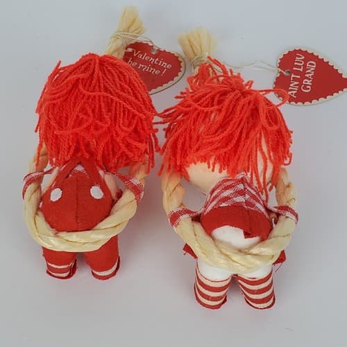 Vintage Boy and Girl Rag Doll on Rope Swings Valentines Ornaments Decor 5" - Thumbnail 4