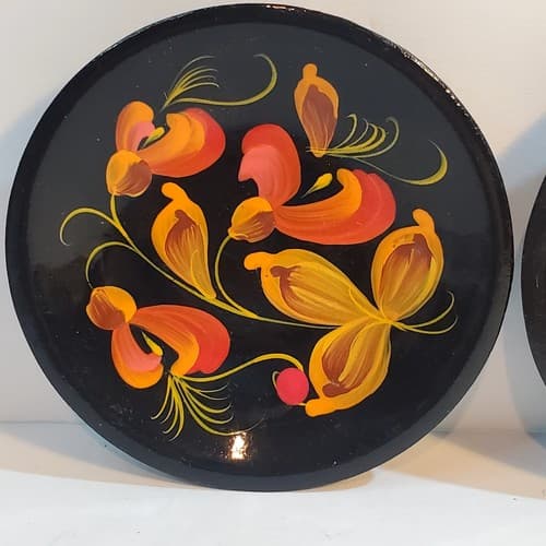 Vintage Wooden Hand Painted Floral Mini Wall Plates Made In USSR 4 inch Set of 2 - Thumbnail 3