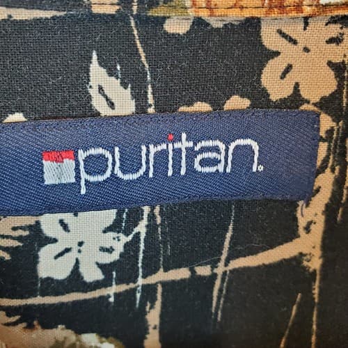 Puritan Men's 3XL Cotton Hawaiian Aloha Shirt Black Tan Woodie Cars Palm Trees - Thumbnail 3
