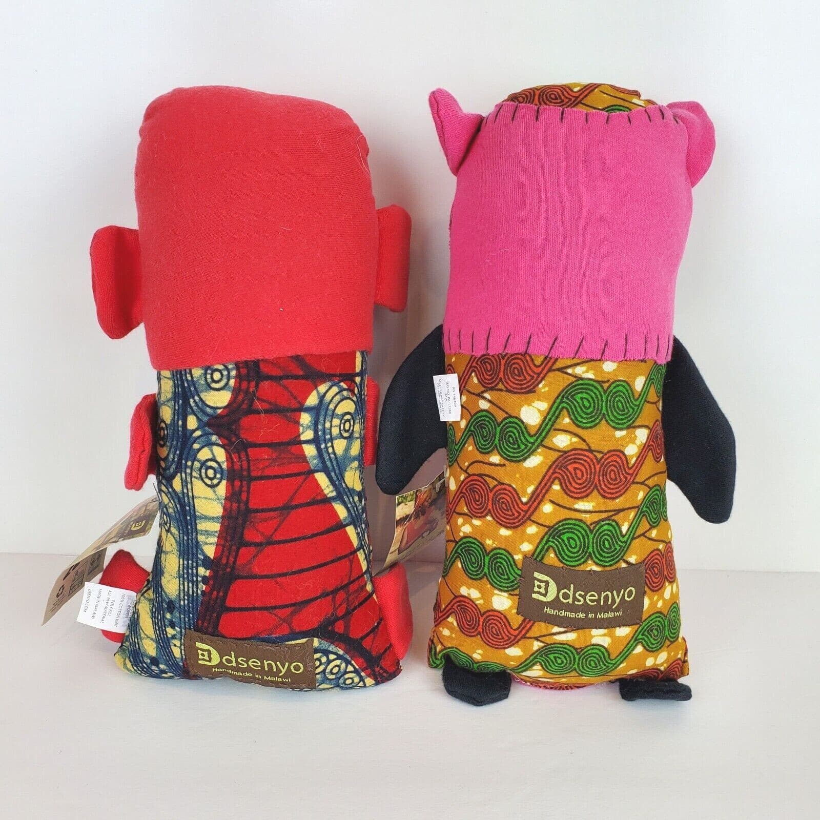 Dsenyo Lot of 2 Primitive Plush Monkey and Owl Stuffed Animal Handmade in Malawi - Thumbnail 2