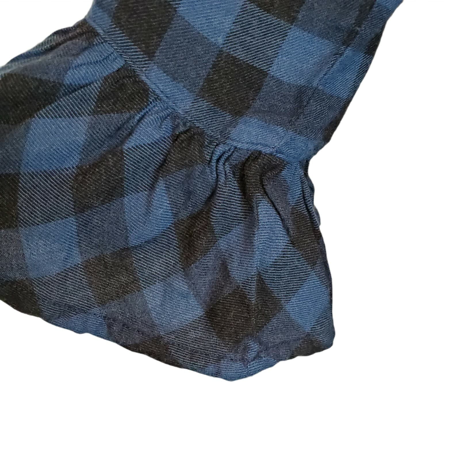 BeachLunchLounge Blue Black Buffalo Plaid Off The Shoulder Ruffle Blouse Sz S/P - Thumbnail 3