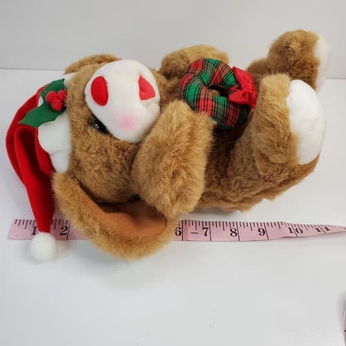 Vintage Fun World Christmas Santa Hat Dog Holding Wreath Plush Stuffed 10” - Thumbnail 7