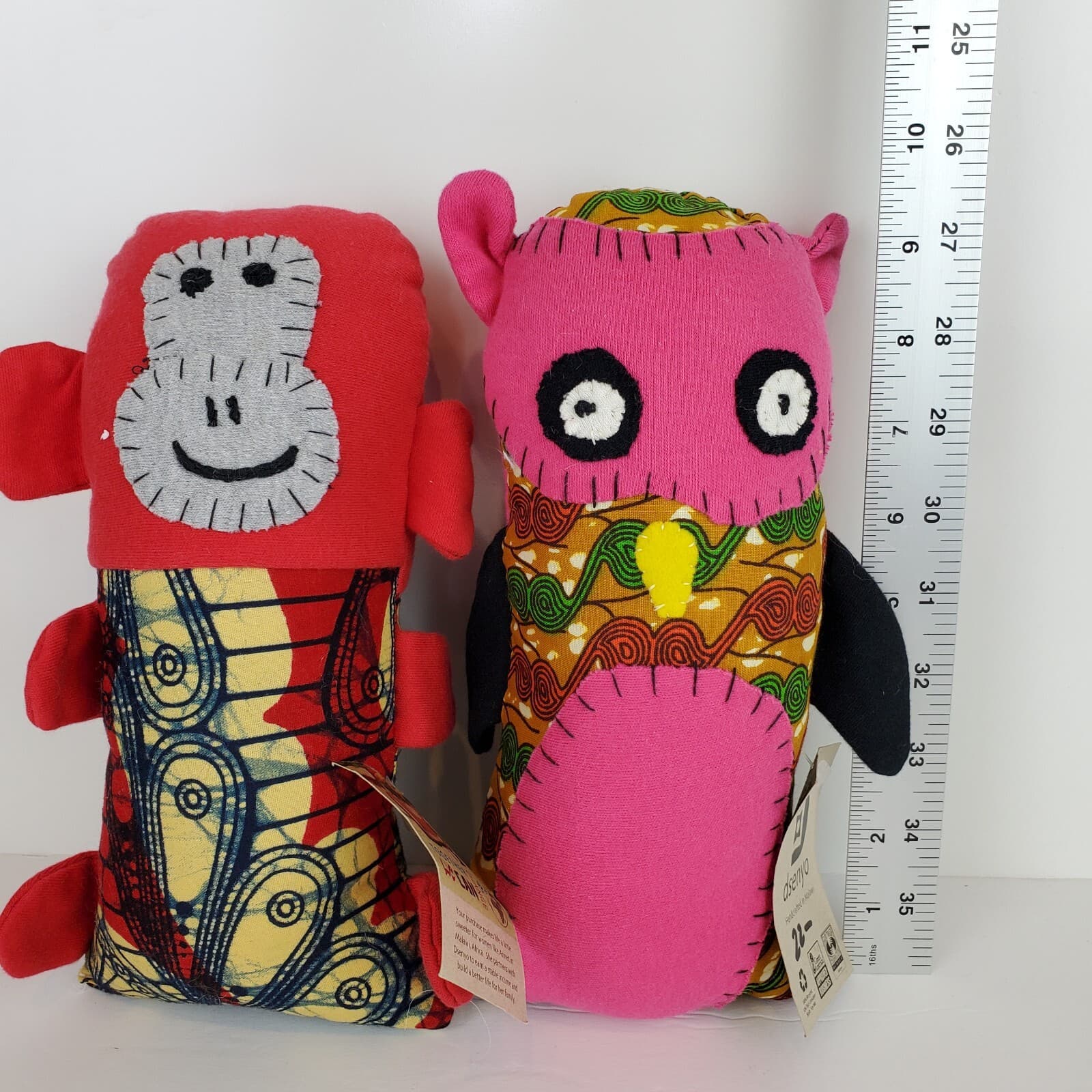 Dsenyo Lot of 2 Primitive Plush Monkey and Owl Stuffed Animal Handmade in Malawi - Thumbnail 8