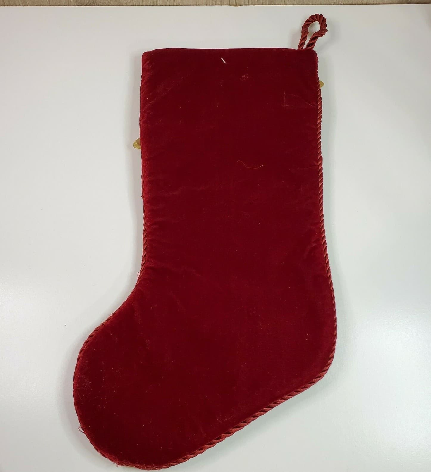 Vintage PRIMA CREATIONS Burgundy Velvet Gold Pointsetta Christmas Stocking - Thumbnail 5