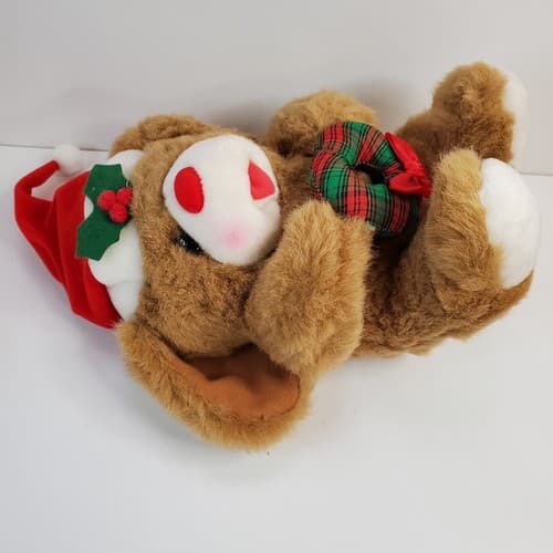 Vintage Fun World Christmas Santa Hat Dog Holding Wreath Plush Stuffed 10” - Thumbnail 2