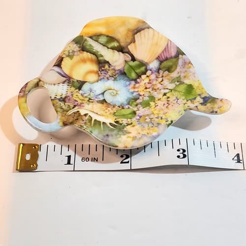 Melamine Tea Bag Holder Sea Shells and Flowers Made in Italy Teapot Shape - Thumbnail 6