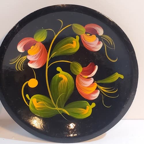 Vintage Wooden Hand Painted Floral Mini Wall Plates Made In USSR 4 inch Set of 2 - Thumbnail 4