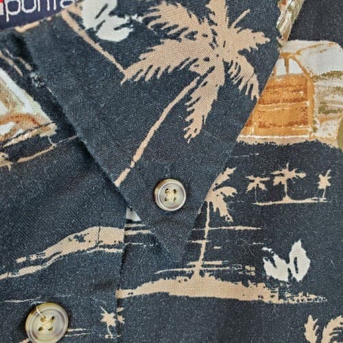Puritan Men's 3XL Cotton Hawaiian Aloha Shirt Black Tan Woodie Cars Palm Trees - Thumbnail 8