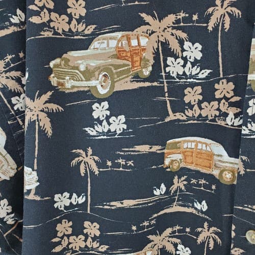 Puritan Men's 3XL Cotton Hawaiian Aloha Shirt Black Tan Woodie Cars Palm Trees - Thumbnail 5