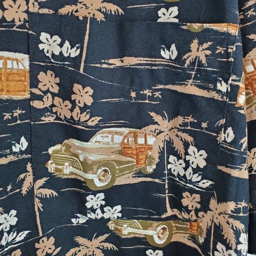 Puritan Men's 3XL Cotton Hawaiian Aloha Shirt Black Tan Woodie Cars Palm Trees - Thumbnail 7