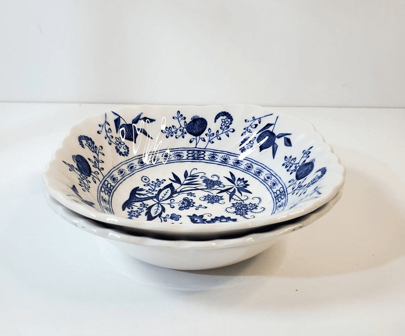 Vtg Johnson Bros English Ironstone Nordic Blue Onion Soup Cereal Bowl Lot of 2 - Thumbnail 3
