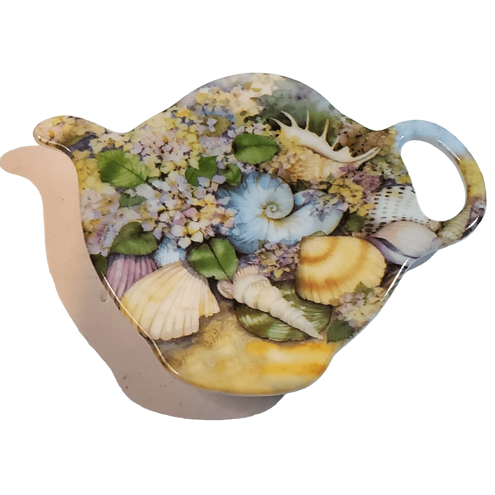 Melamine Tea Bag Holder Sea Shells and Flowers Made in Italy Teapot Shape