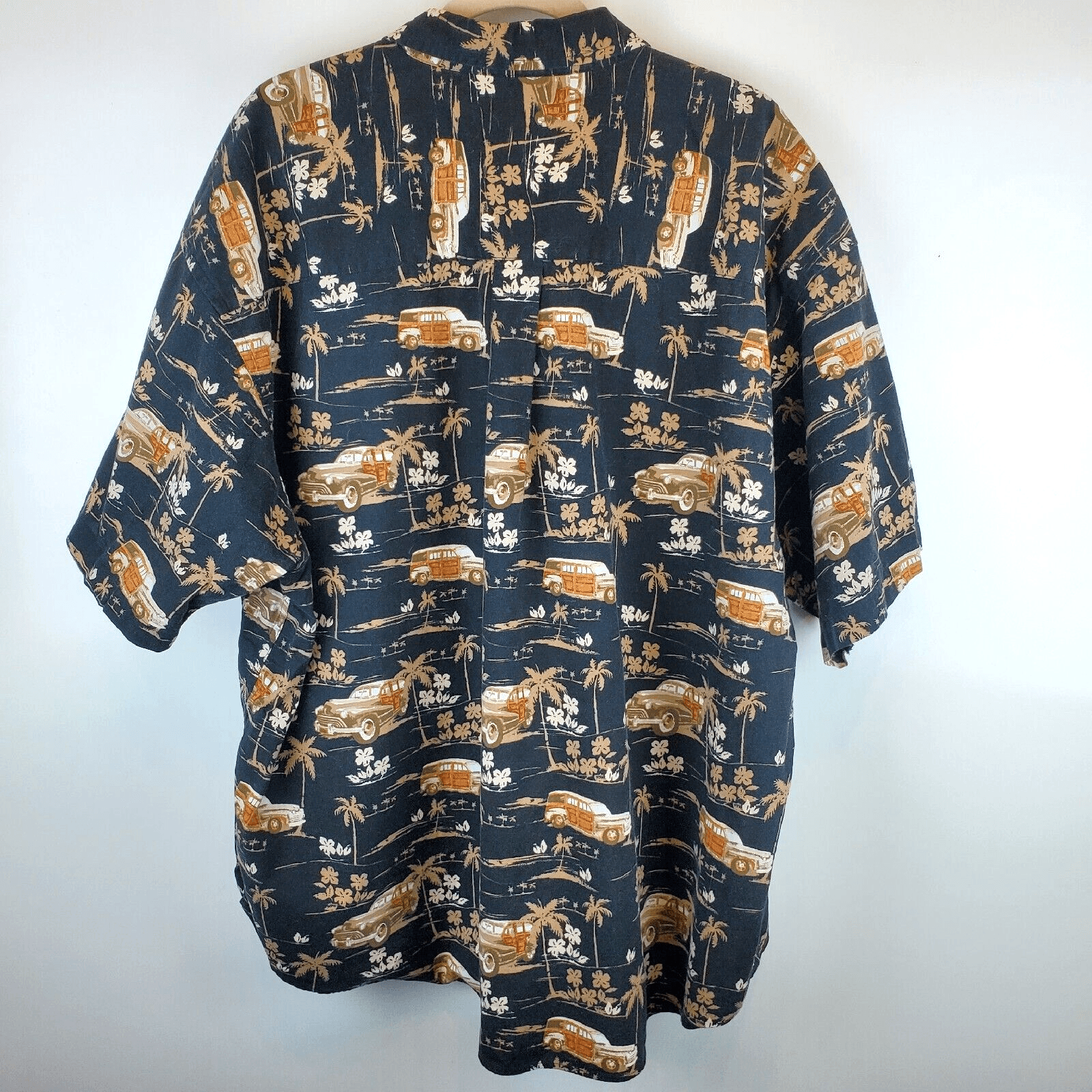Puritan Men's 3XL Cotton Hawaiian Aloha Shirt Black Tan Woodie Cars Palm Trees - Thumbnail 2