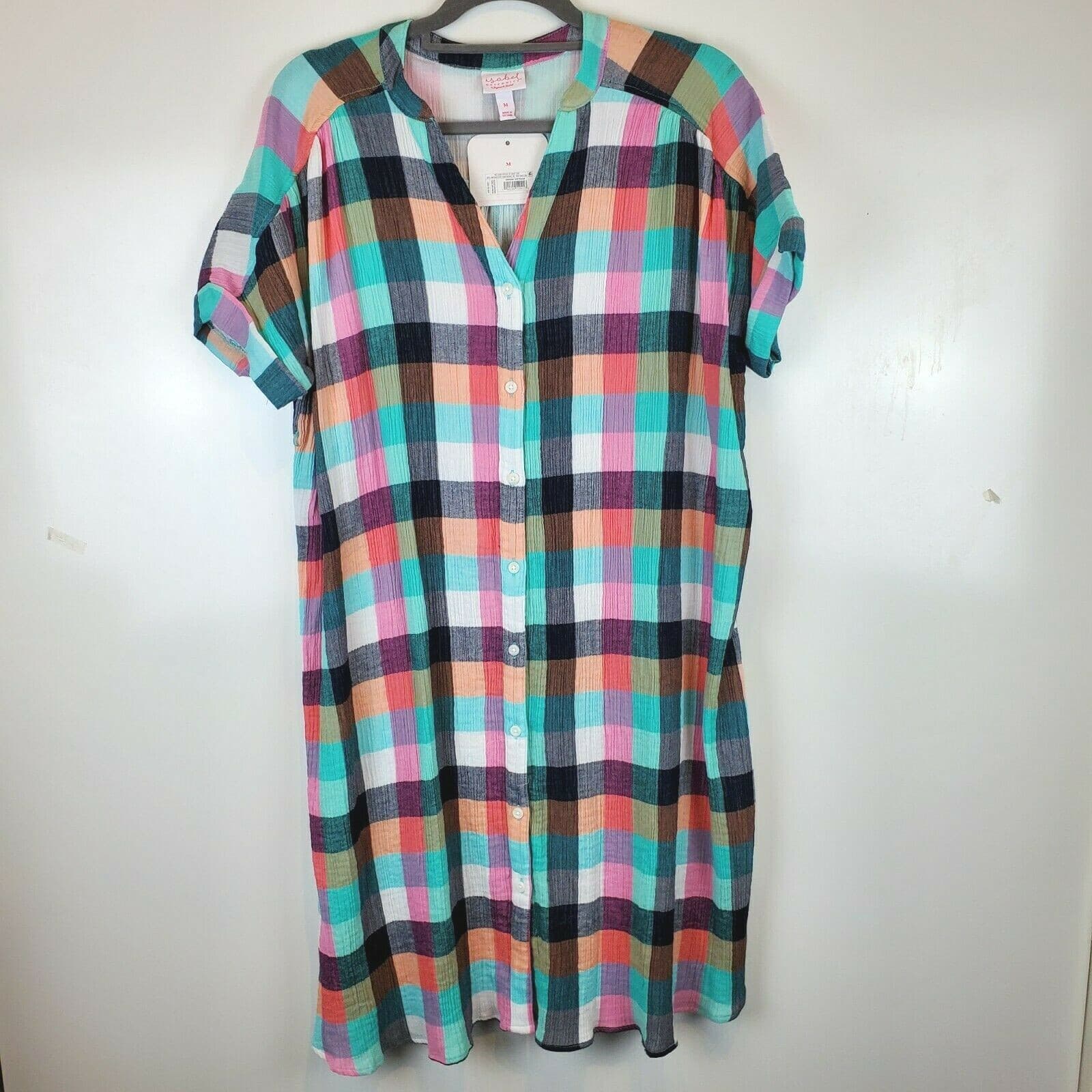 Ingrid & Isabel Womens Plaid Maternity Dolman Sleeve Shirt Dress MISSING BELT
