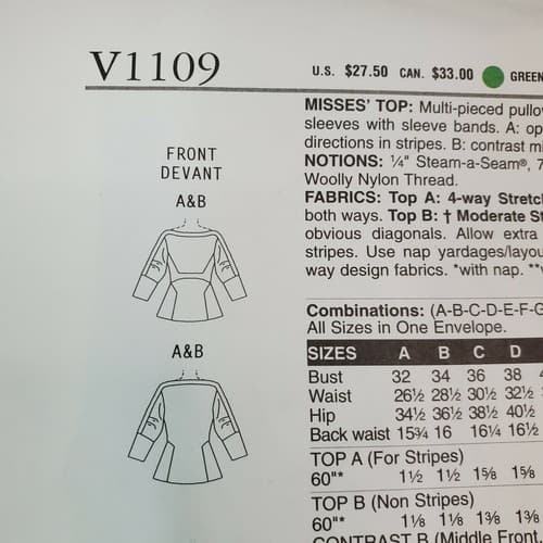 Vogue Sewing Pattern V1109 Today's Fit Sandra Betzina Misses Top Uncut All Sizes - Thumbnail 5