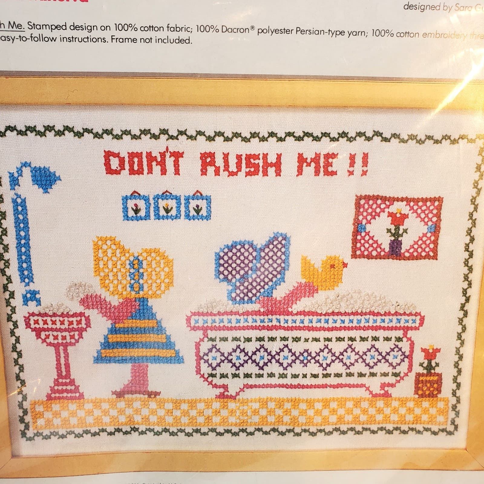 Vintage 1977 Columbia Minerva Don't Rush Me Sara Gutierrez Cross Stitch Kit HB21 - Thumbnail 4