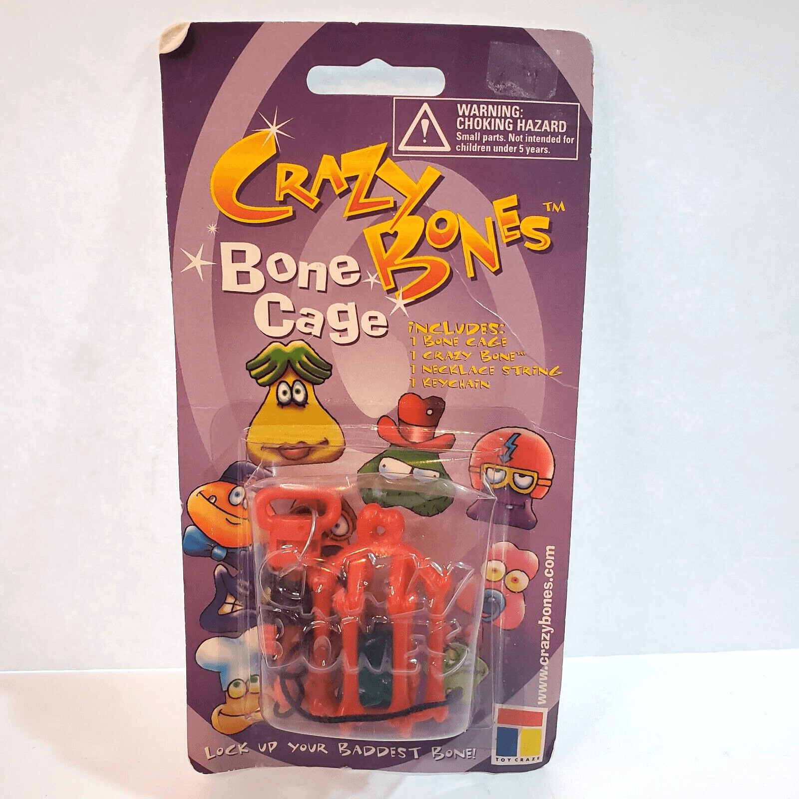 Vintage 1998 Toy Craze Inc Crazy Bones Bone Cage Red Keychain in Package
