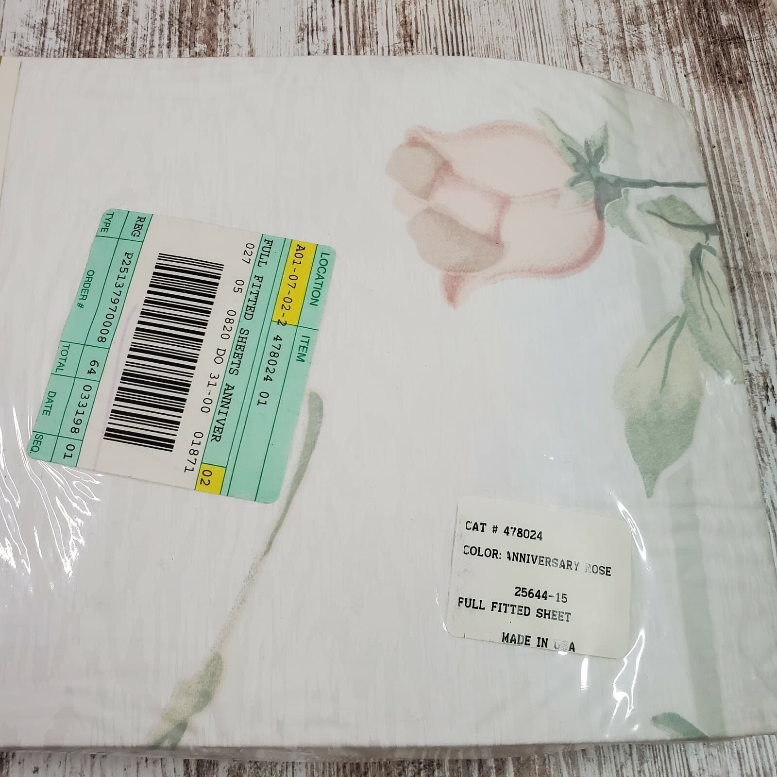 Vtg Jessica McClintock Anniversary Rose Egyptian Cotton Full Fitted Sheet NOS - Thumbnail 5