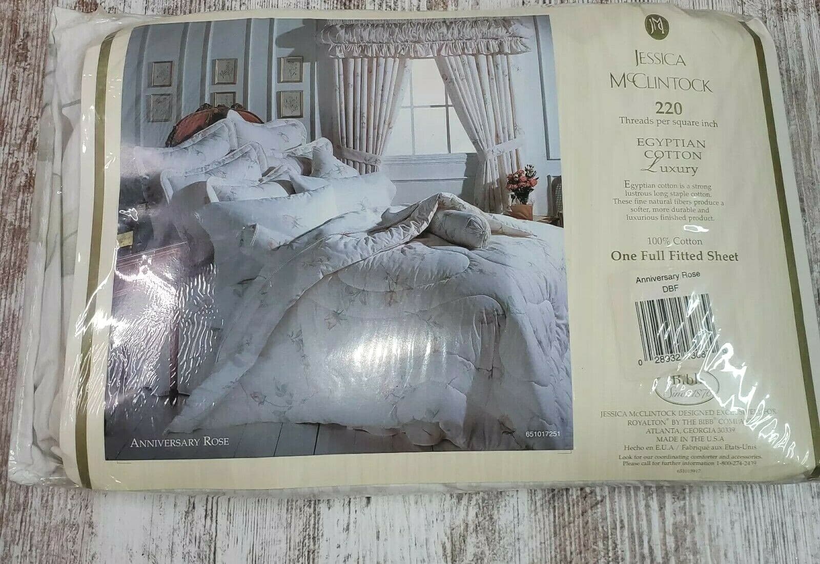 Vtg Jessica McClintock Anniversary Rose Egyptian Cotton Full Fitted Sheet NOS