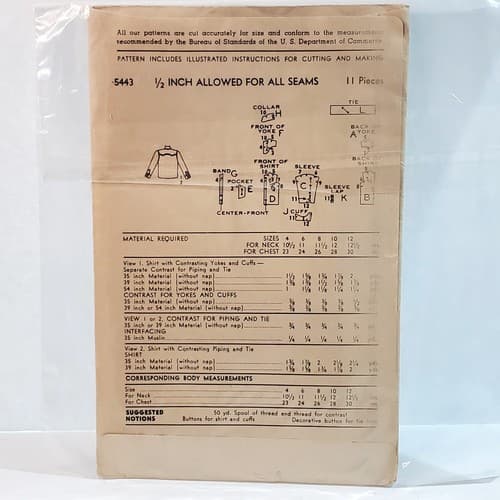 Vintage Advance 5443 Sewing Pattern UNCUT Boys Western Shirt Size 6 - Thumbnail 5
