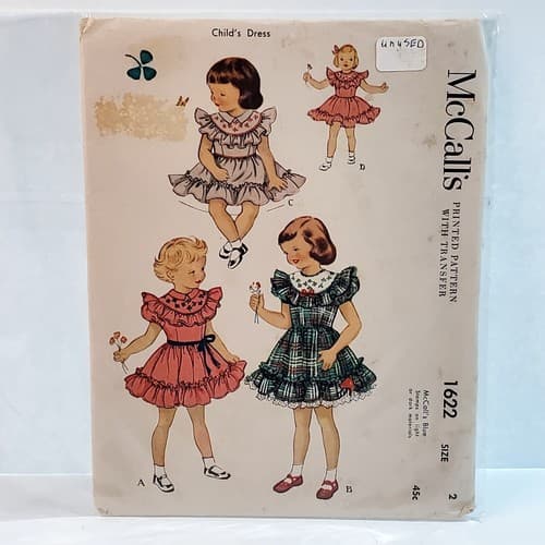 Vintage McCall's 1951 Children's Sewing Pattern 1622 Dress with Transfer Size 2