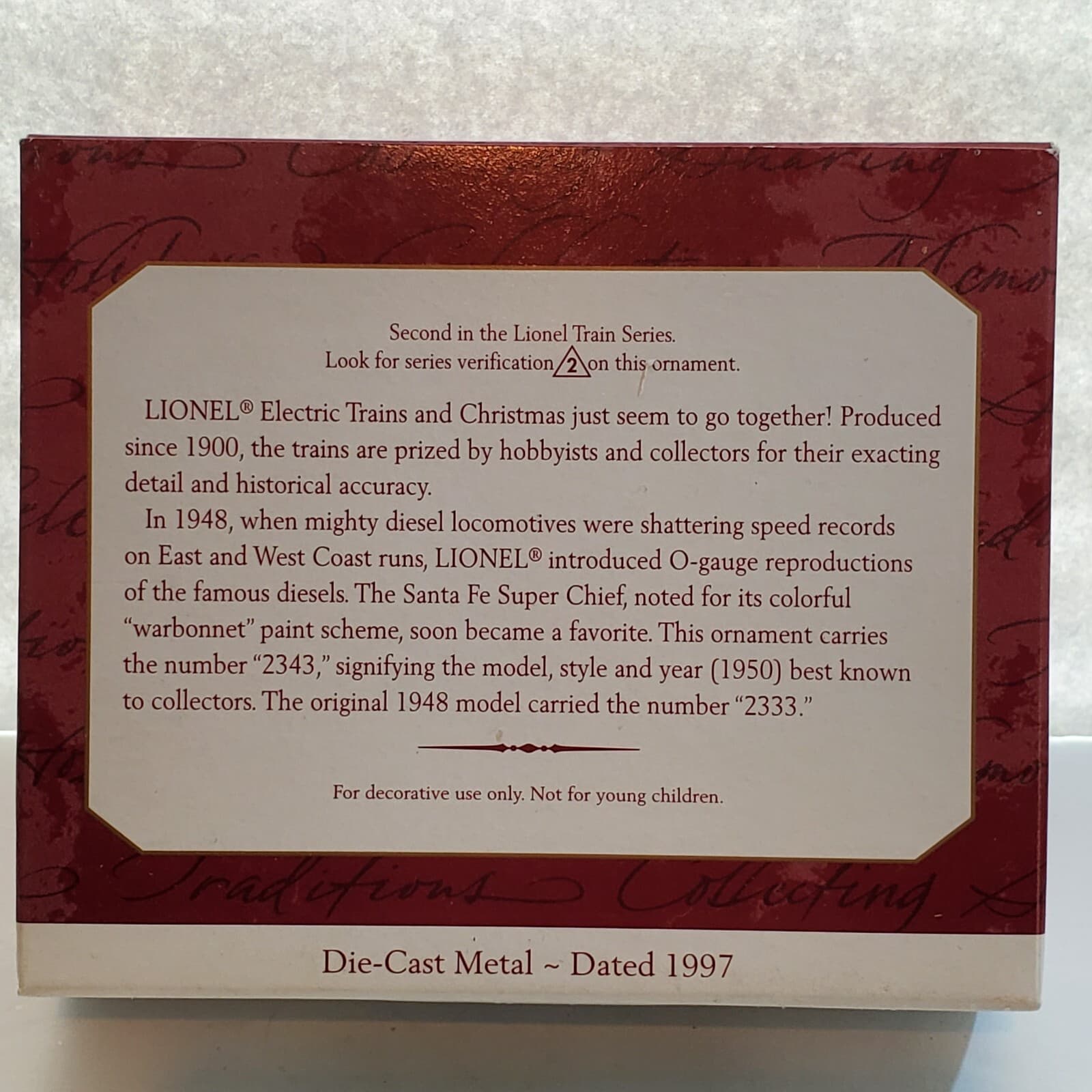 Hallmark 1997 Keepsake Christmas Ornament Santa Fe F3 Diesel Locomotive (1950) - Thumbnail 2
