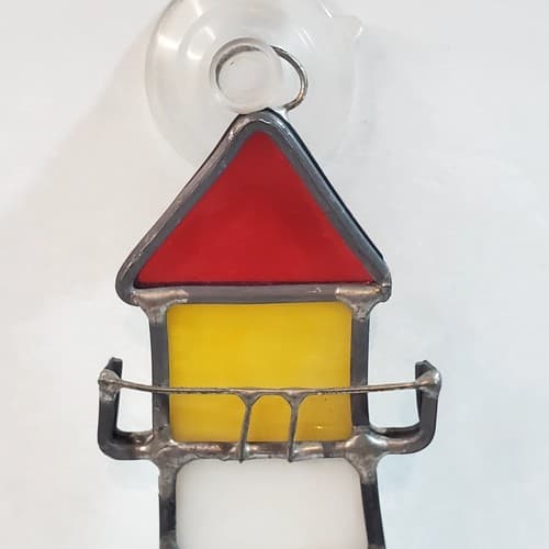 Vintage Thick Stained Glass Sun Catcher Lighthouse Hanging Beach Ocean Decor - Thumbnail 2
